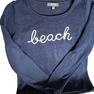 Marled “BEACH” Preppy cotton, blue,  crew neck, loose knit sweater--like…